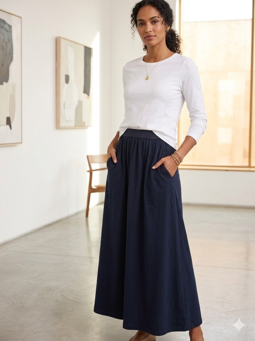Peruvian Connection Pima Cotton Jersey Minimalist Capsule Boho Skirt Medium
